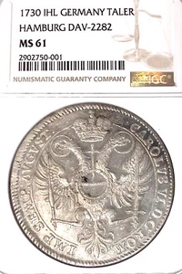 German States Hamburg 1730 IHL Taler Coin Thaler NGC MS 61 VZ/F.STG UNC RARE - Picture 1 of 3
