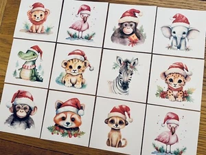 9x Aquarell Weihnachten Safari/Dschungel Tier Kartenaufleger Kartenherstellung Baby - Bild 1 von 3
