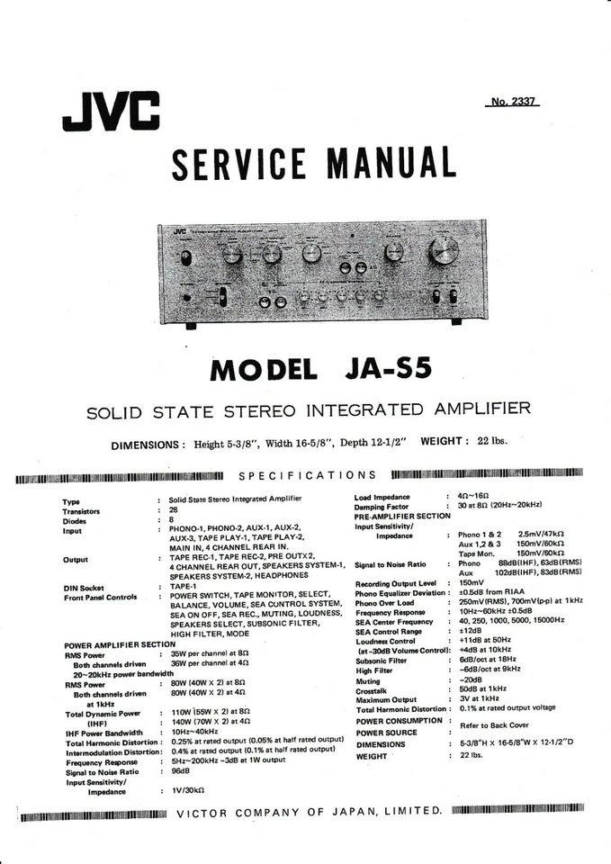 Servizio Manuale di Istruzioni per JVC JA-S5 - Immagine 1 di 1