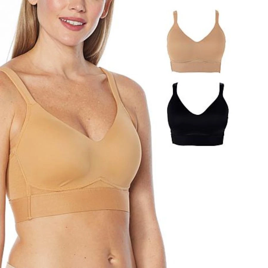 Rhonda Shear 2 件装模压杯文胸带交叉网眼细节 775-296,尺寸 L — 第 1/3 张图片