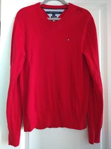 Tommy Hilfiger Sweater Red M Logo Flag Pima Cotton Preppy Classic Golf - Picture 1 of 7