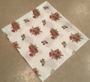 Vintage Christmas Cotton Table Cover, Red Bells, Holly, 33”x34”, Holiday Decor - Picture 1 of 6
