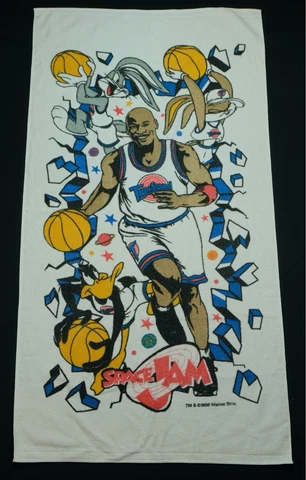 Rare VTG Space Jam Michael Jordan Looney Tunes Bugs Bunny Daffy 1996 Towel 90s Cover