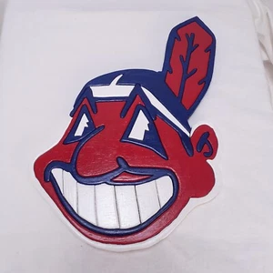 Cleveland Indians ikonischer Häuptling Wahoo Logo handgefertigte Kiefernholz Plakette 13" x 10" - Bild 1 von 12