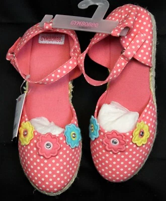 NEW 2009 Gymboree Happy Rainbow Sandals Coral Pink Polka Dot Flowers Espadrille - Image 1 of 4