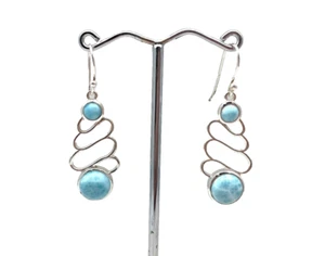 EARRINGS Sterling Silver Earrings with Larimar Stone Earrings Beautiful by S&F - Picture 1 of 8
