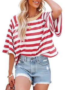 Dokotoo Summer Womens Shirts for Women 2025 Trendy Spring Cute Crop Tops Stri... - Picture 1 of 5