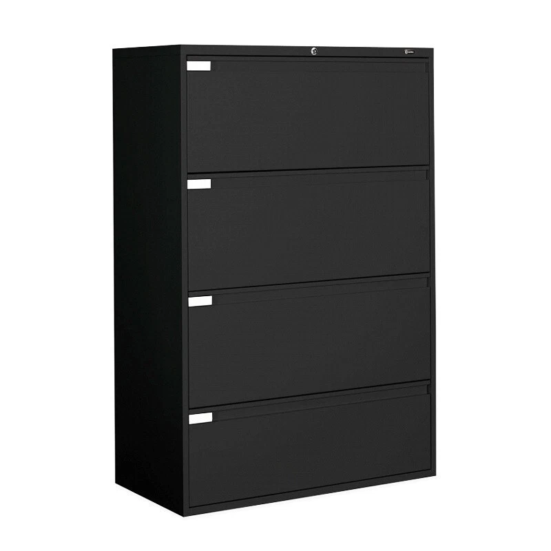 Archivador lateral de oficina Global de metal negro con 4 cajones 36" de ancho x 18" de letra/legal Foto 1 de 1