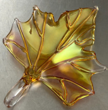 VNTG Blown Art Glass FALL LEAF Amber Figurine Ornament by Jacqueline McKinney LA