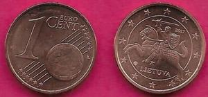 LITHUANIA 1 EURO CENT 2017 UNC VYTIS AT LEFT,(PURSUER,KNIGHT OR HORSEMAN)VALUE A - Picture 1 of 1