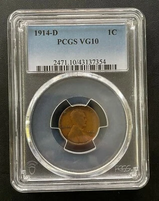 1914-D Wheat Cent in PCGS VG-10, Key Date, Low Mintage Coin, Tough Date Coin - Image 1 of 4