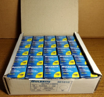 Bulbrite 10G12CL 10W 130V G12 Clear Candelabra Base Globe Bulb Lot of 25 - Image 1 of 4