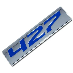 CHROME/BLUE METAL 427 ENGINE RACE MOTOR SWAP EMBLEM BADGE ZZ4 L88 HOT RAT ROD - Picture 1 of 1