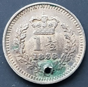 1838 Victoria One & A Half Penny 1 1/2 Silver Coin - Picture 1 of 2