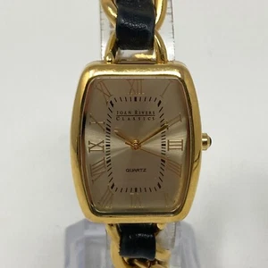 Joan Rivers Classics Watch Women 25mm Gold Tone Leather Tank New Battery 6.75" - Picture 1 of 19