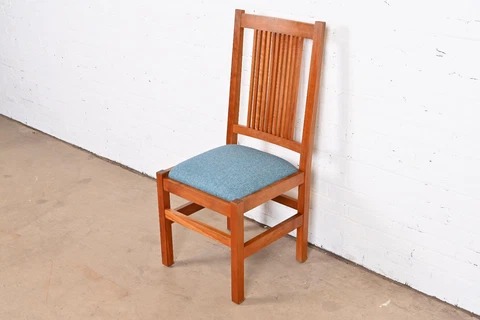 Scott Jordan Mission Arts and Crafts Cherry Wood Side Chair, Newly Reupholstered Cover