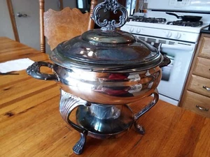 Vintage F.B. Rogers Silver Plated Chafing Warmer Dish with Glass Bowl - Picture 1 of 4