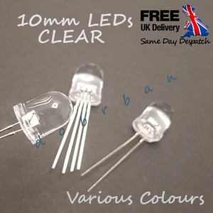 Ultrahelle 10 mm wasserklare LED-Glühbirne Lichter rot gelb orange blau grün weiß - Bild 1 von 13