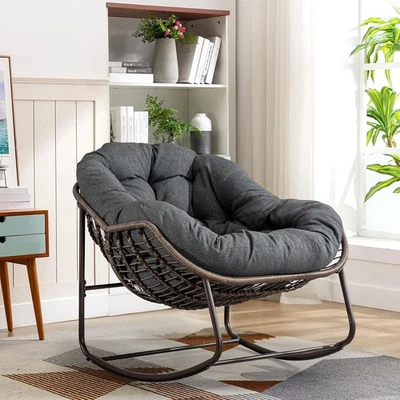 Oversized Papasan Chair with Cushion and Frame Outdoor Patio Rocking Chair - Image 1 of 4