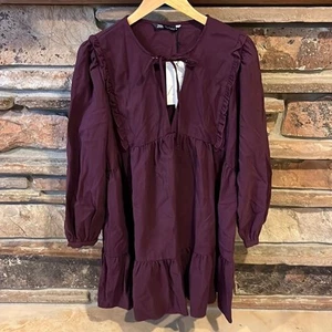Zara Tiered Purple Long Sleeve Dress - Picture 1 of 10