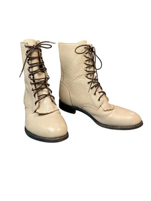 Botas Justin Roper para mujer talla 11 1/2D Western Kiltie con cordones cuero crema Foto 1 de 4