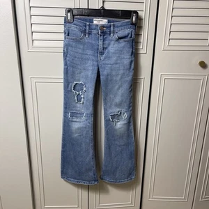 Abercrombie Kids Girls 7/8 High Rise Flare Jeans Distressed Knee Light Wash - Picture 1 of 6