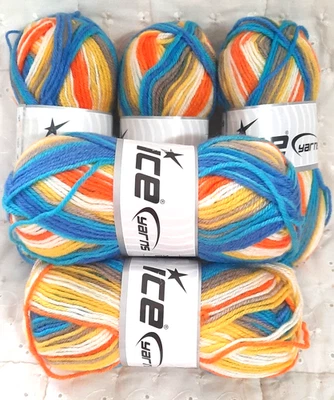 Lot of 5 skeins of "Baby Wool Print" by ICE yarn, Sz 3,  164 yds ea. Multi color - Image 1 of 3