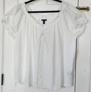 Lauren Ralph Lauren Womens White Short Puff Sleeve Boho Peasant Blouse Size 2X - Picture 1 of 5