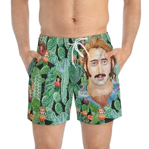 Nicolas Cage Raising Arizona Cactus Acid Trip Swim Trunks - 80s Nic Swimwear - Picture 1 of 7