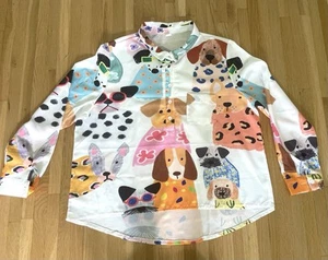 Dog Lover Popover Shirt - Colorful Dog Art - Women's XL / 1X - Polyester- New - Picture 1 of 10