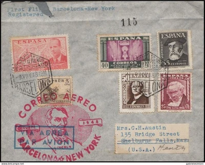 PV 26 - 9/11/1949 - First Flight Barcellona-New York. Letter sent from Spain. Foto 1 de 2