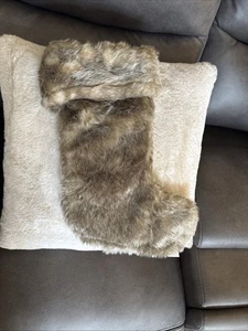 Christmas Stocking Made Of Faux Fur Imitation Brown Rabbit Lined, 17” X 12” G31 - Picture 1 of 5