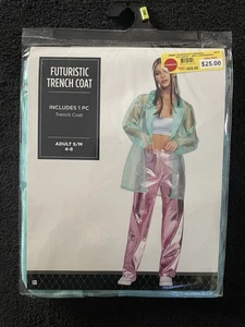 Futuristic Trench Coat Adult Halloween Costume.  1 Piece. Clear.  S/M  NEW - Picture 1 of 10
