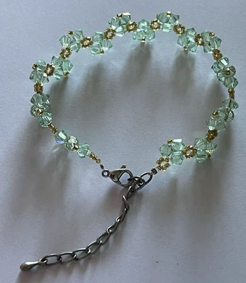 NUEVO Brazalete Cristal Cuentas - Color Verde Menta - Cierre Langosta - Tono Plateado Foto 1 de 4