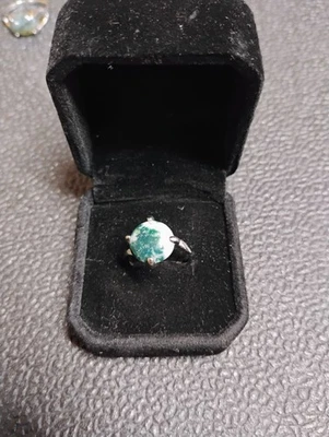 REAL Water Grass Agate Natural Stone Ring Size 9 Stainless Steel Ring  - Image 1 of 4