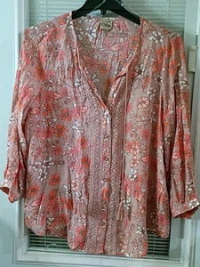 Como Vintage Bluse, Damen Gr. 2XL, orange rosa weiß, geblümt, Knopfleiste - Bild 1 von 6