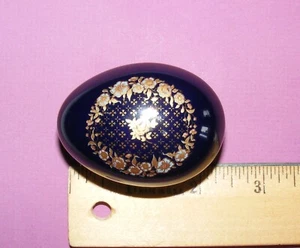 ** Porcelaine Limoges Castel Royal Blue & 22K Gold * Egg Trinket Box * 2 3/8” ** - Picture 1 of 5