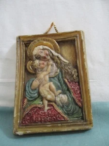 Vintage Johann Nagy & Sohne wax picture blessed mother & child-shows wear - Picture 1 of 3
