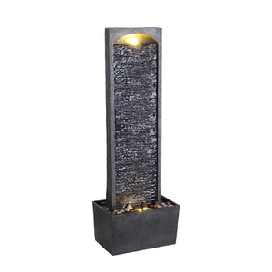98 cm Faux Slate Contemporary Outdoor LED Waterfall Fountain with Pebble Base - Picture 1 of 10