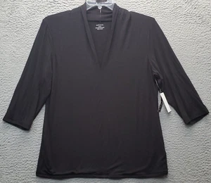 Grace Shirt Top Women XL Black Rayon Stretch 3/4 Sleeve Slim Fit V Neck Pullover - Picture 1 of 8