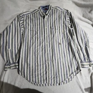 Tommy Hilfiger Vintage Vertical Stripe Mandarin Collar Long Sleeve Shirt Size M. - Picture 1 of 11