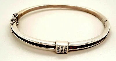 Ruby & Cubic Zirconia Sterling Silver Hinged Bangle Fine Jewellery Length 17cm - Image 1 of 4