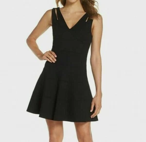 NWT ALI & JAY Women's Black Size Large V-neck Fit & Flare Lace Back Dress $138 - Picture 1 of 12