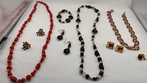 Variety Of Costume Jewelry Pieces Including Necklaces Earrings Bracelet And Pin - Picture 1 of 11