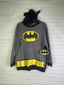 DC Comics Batman Face Mask Long Sleeve Full Zip Hoodie Gray Boys Size L 10-12 - Picture 1 of 8