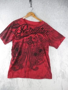Raw State Shirt Size M Short Sleeve Tee Embroidery Felt Affliction Cross Rose - Picture 1 of 12