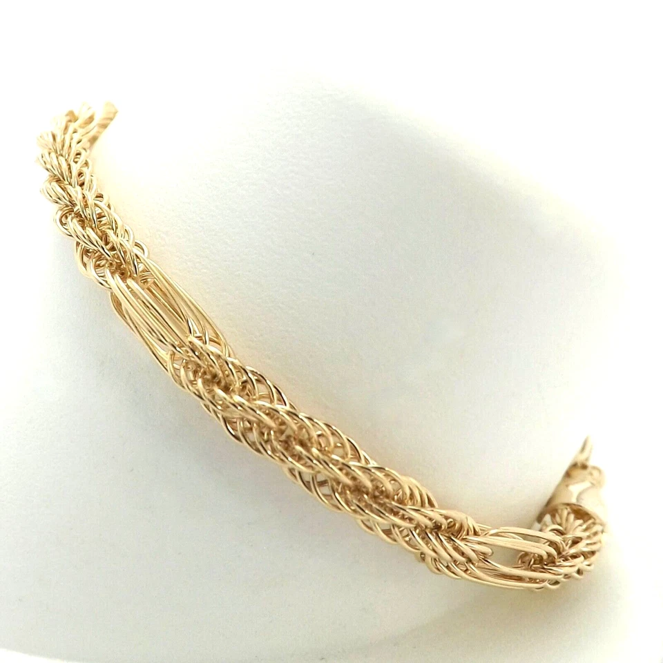 Brazalete de eslabones con clip de cuerda de seda de oro Eterna 14k 7 pulgadas 4 gr 4 mm nuevo Foto 1 de 4