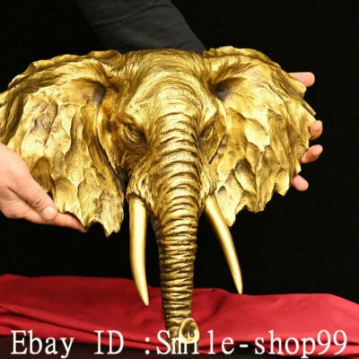 Estatua colgante de pared cabeza de elefante riqueza fengshui bronce puro de China antigua de 15,7" Foto 1 de 4