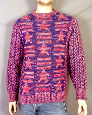 Suéter Vintage Años 60 70 Tejido Rojo Blanco y Azul American Stars & Bars EE. UU. Talla M/L Foto 1 de 3