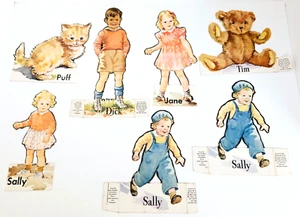 Lot of 7 Dick & Jane Paper Board Cut-Out Figures by Scott Foresman & Co. 1947 - Picture 1 of 6